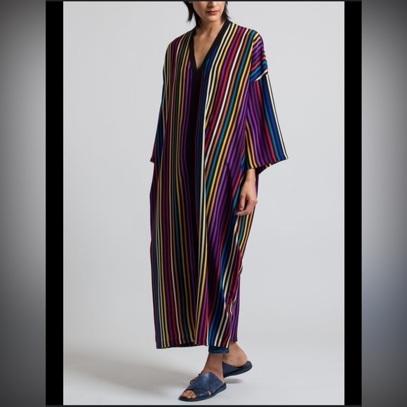 Etro Dresses & Skirts - ETRO Colourful stripe 100% Silk oversized kaftan Dress size 40 S-L NEW